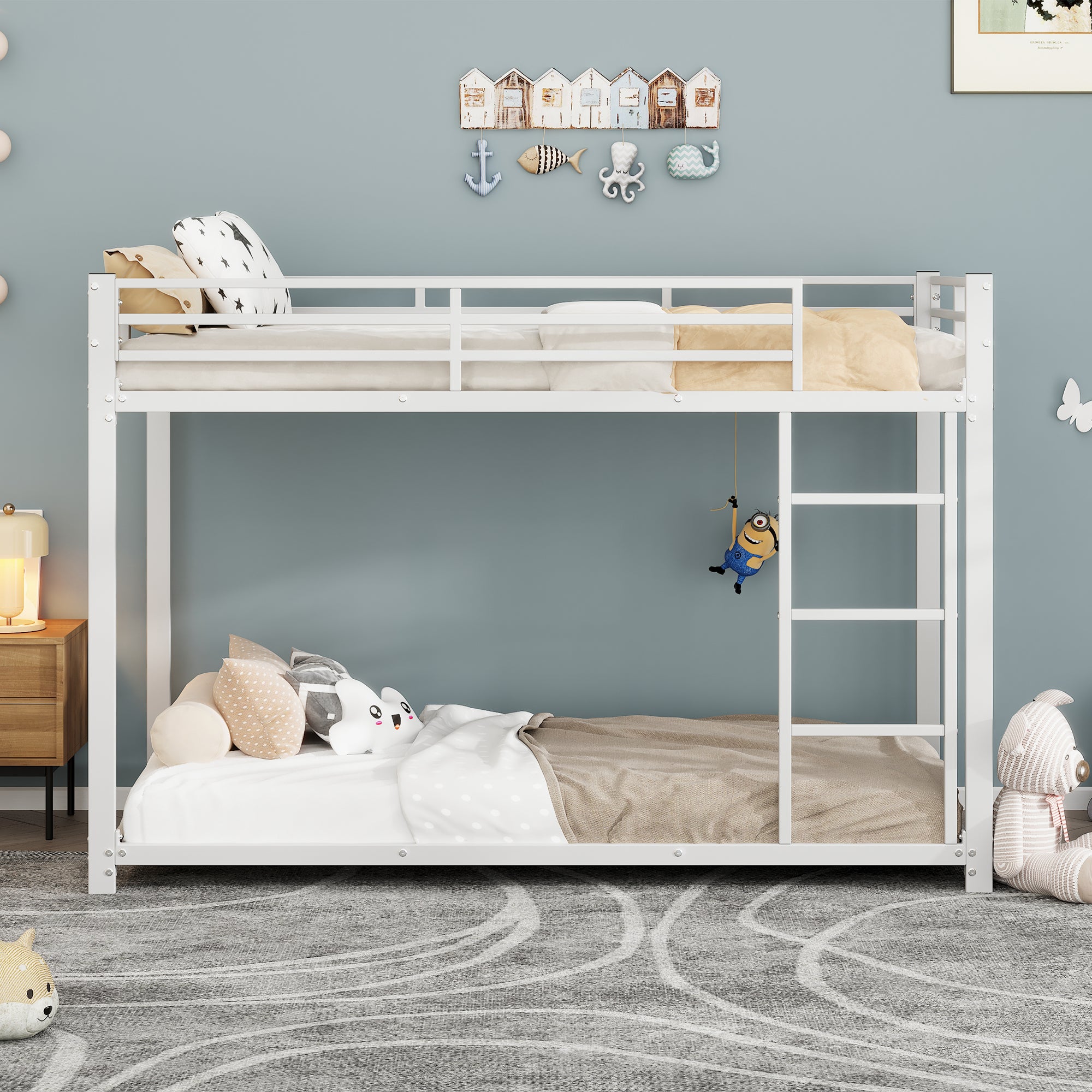 Bunk Bed 90x200cm Classic Iron Frame - White