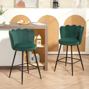 Set of Two Lotus Bar Stools - Velvet-Feel Dark Green