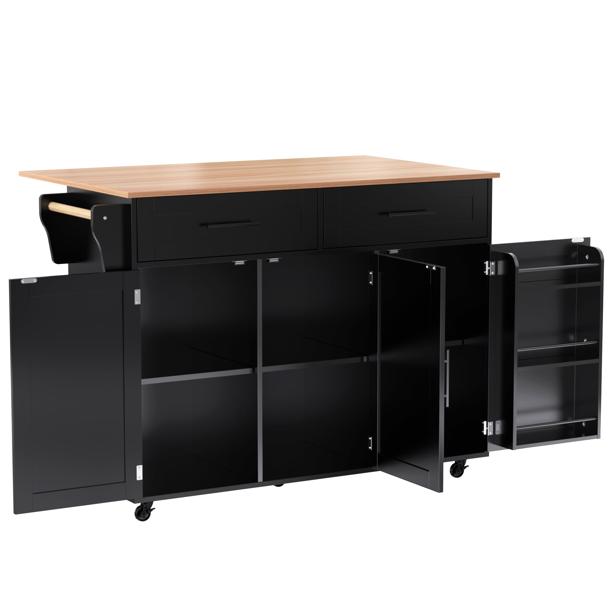 Dining Cart Sideboard 129cm Extendable Folding Top Storage Wheels - Black