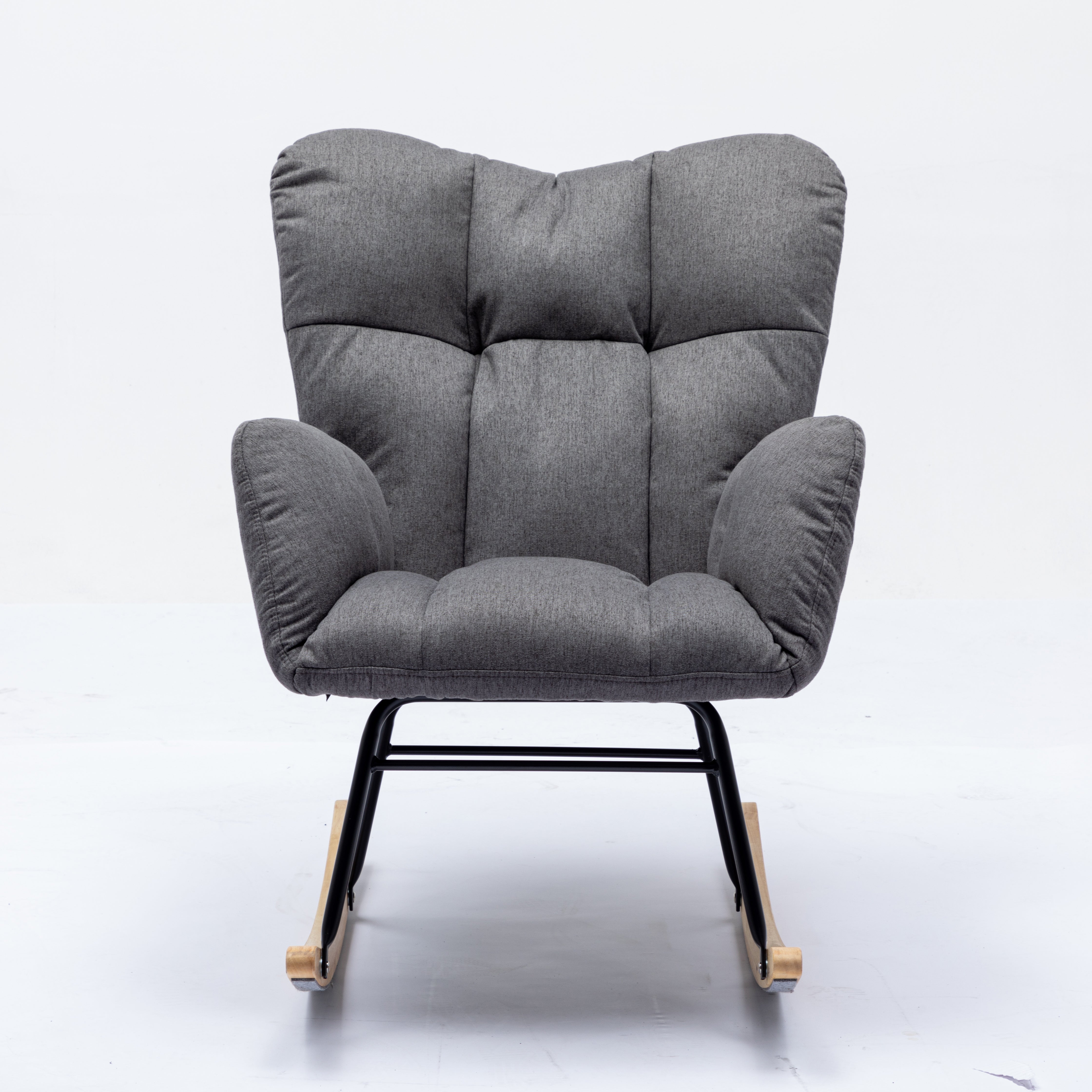 009 Mid-Century Modern Armchair with Quilting, Upholstered Seat, Linen Fabric, Grey