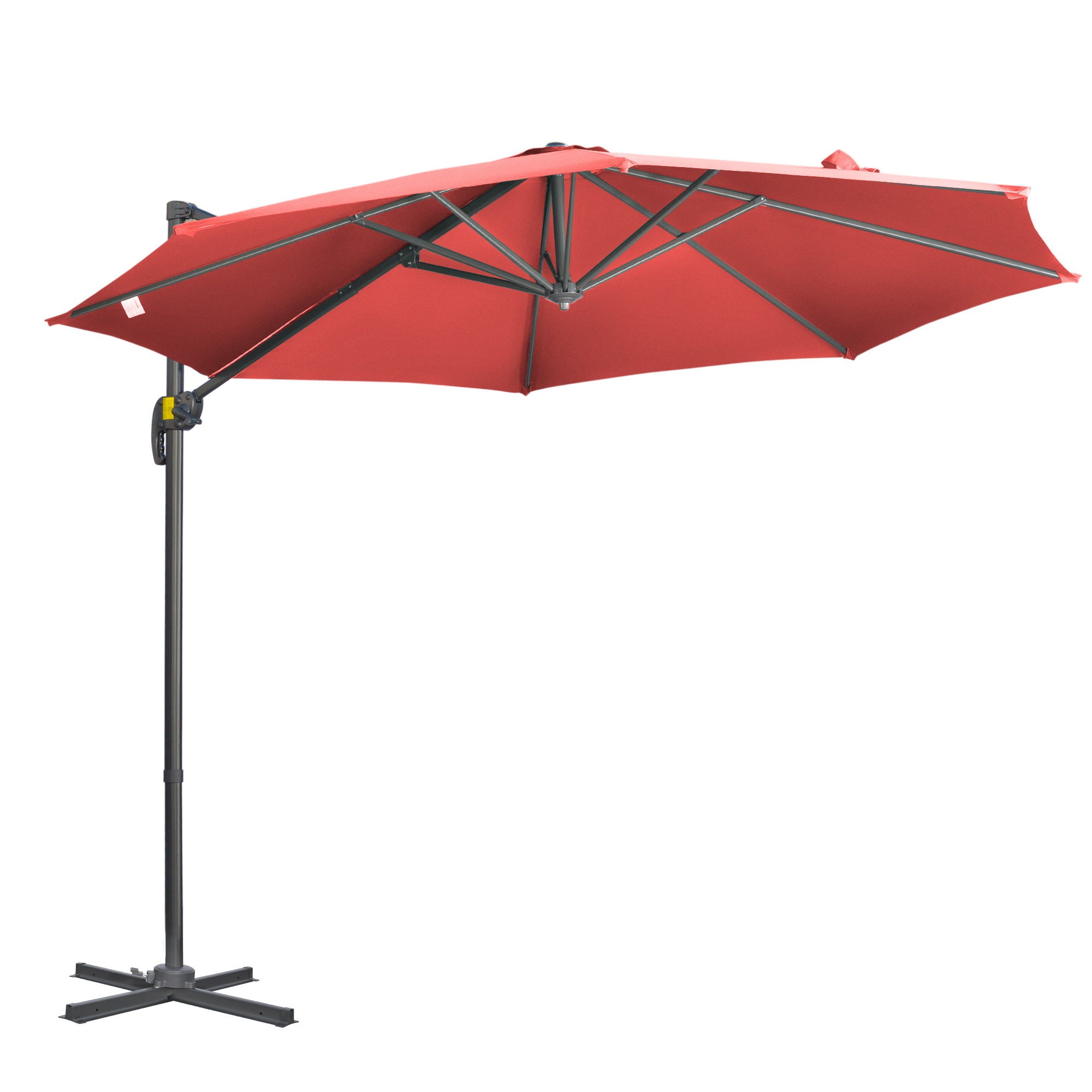 3 x 3m Cantilever Parasol with Cross Base Crank Handle, Wine Red