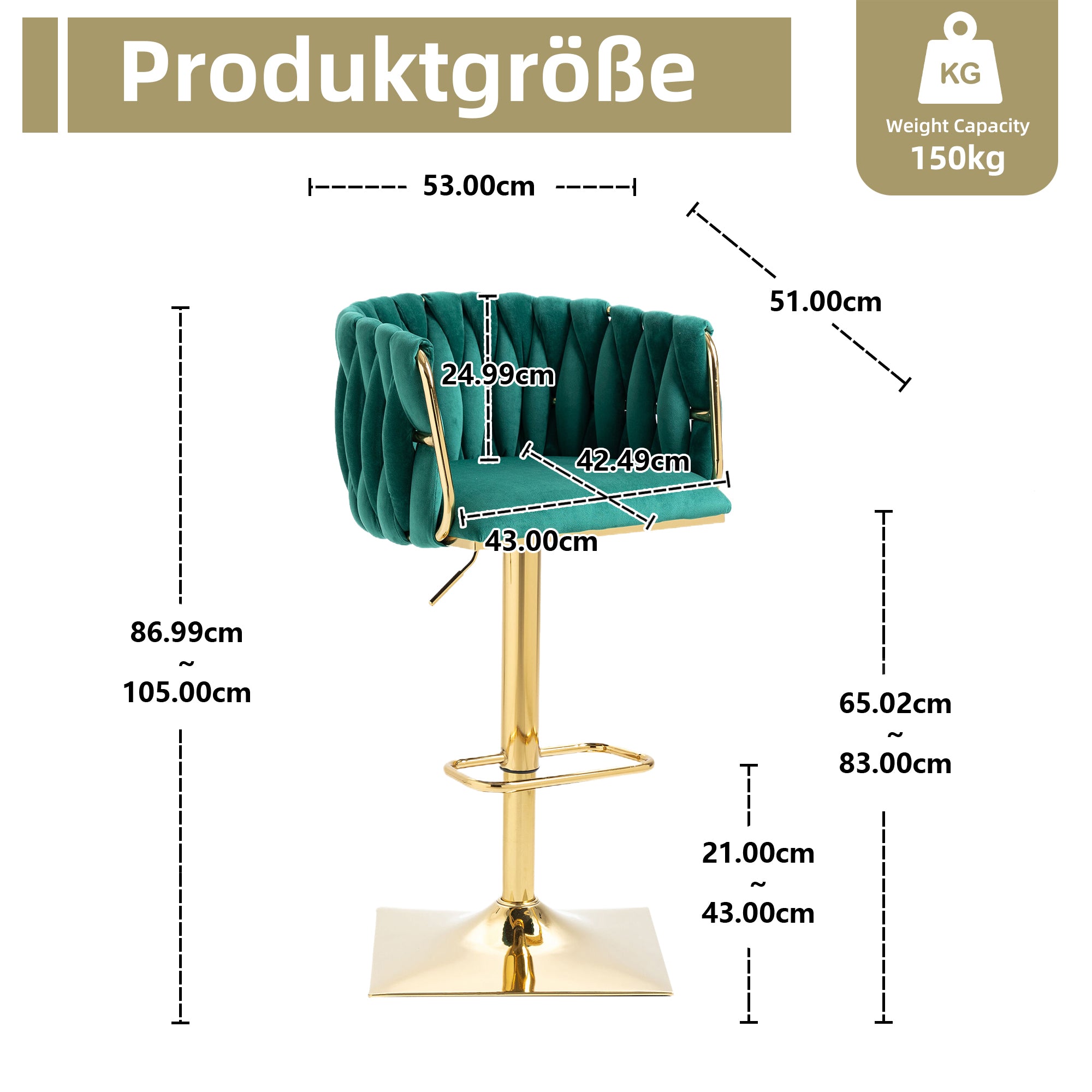 Vintage Bar Stool with Backrest & Footrest, Counter Height Dining Chair