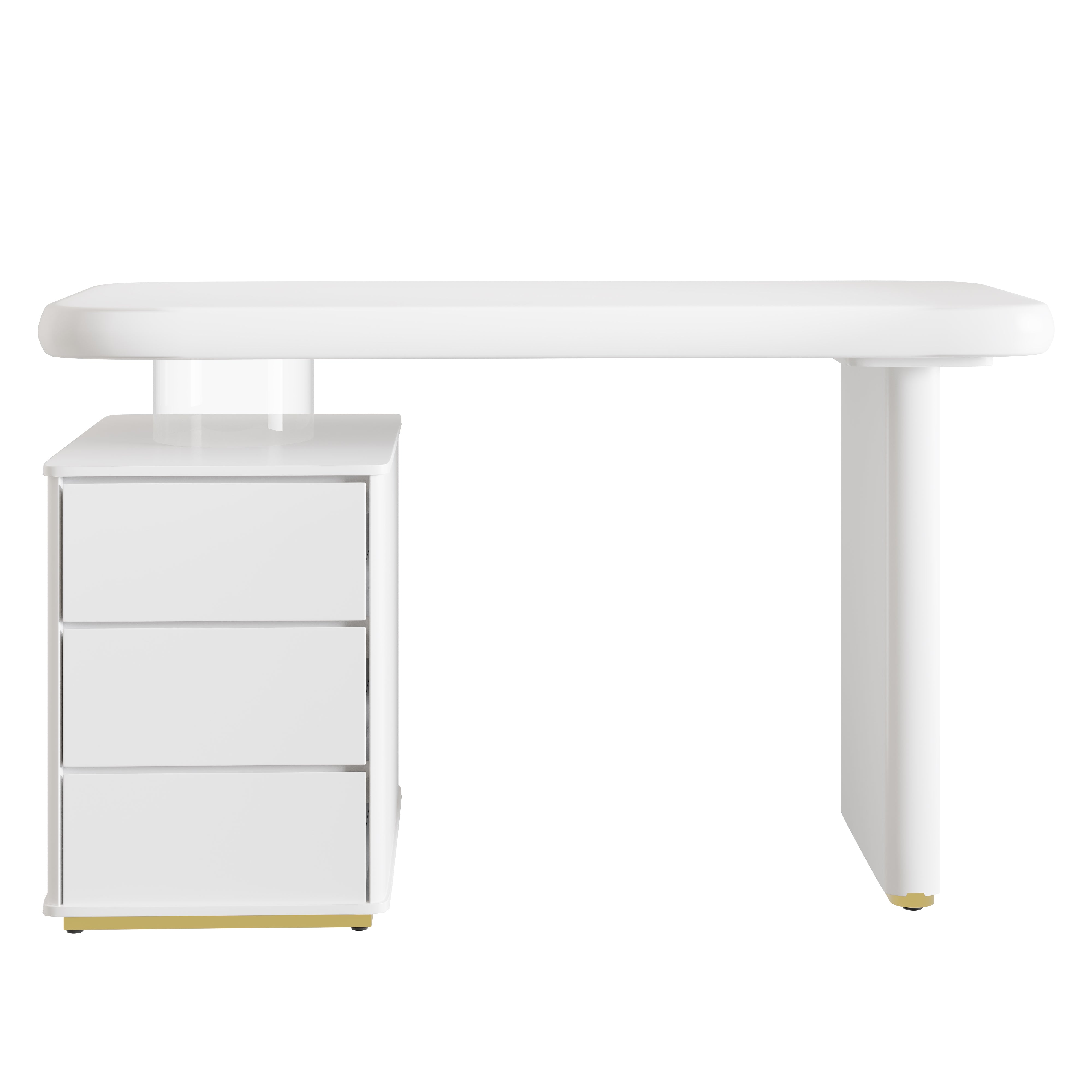 Modern Desk, 117×50×74 cm, Cloud Shape, 3 Drawers, White Lacquer Finish