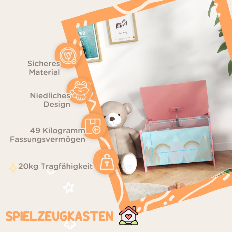 Toy Box Storage Chest Safety Hinge Animal Design - Pink