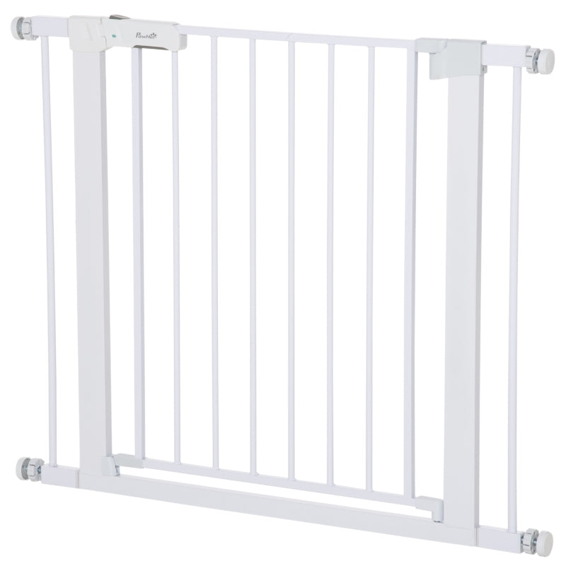 Baby Gate Auto-Close Drill-Free One-Hand Adjustable 75-96cm - White Metal