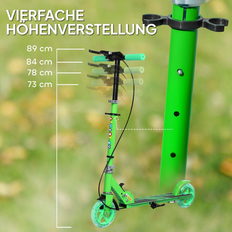 Children's Scooter with Double Brakes and Foldable Metal Frame, Green