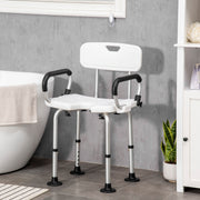 Shower Chair, Height Adjustable with Back and Flipped Padded Arms, White