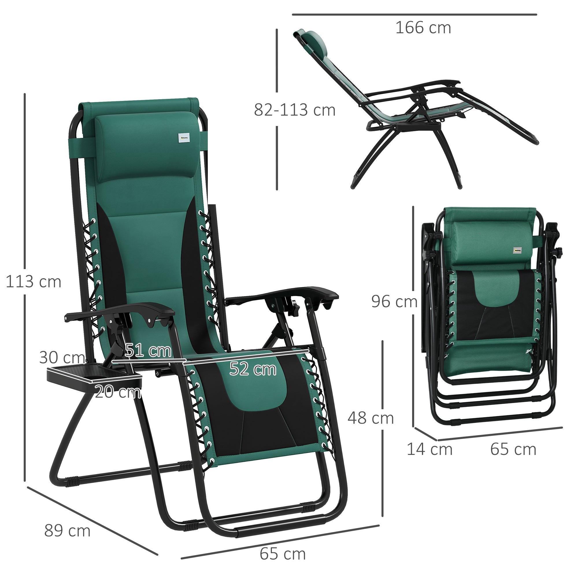 Zero Gravity Lounger Chair Folding Reclining Patio Chair with Padded Seat Cup Holder Green