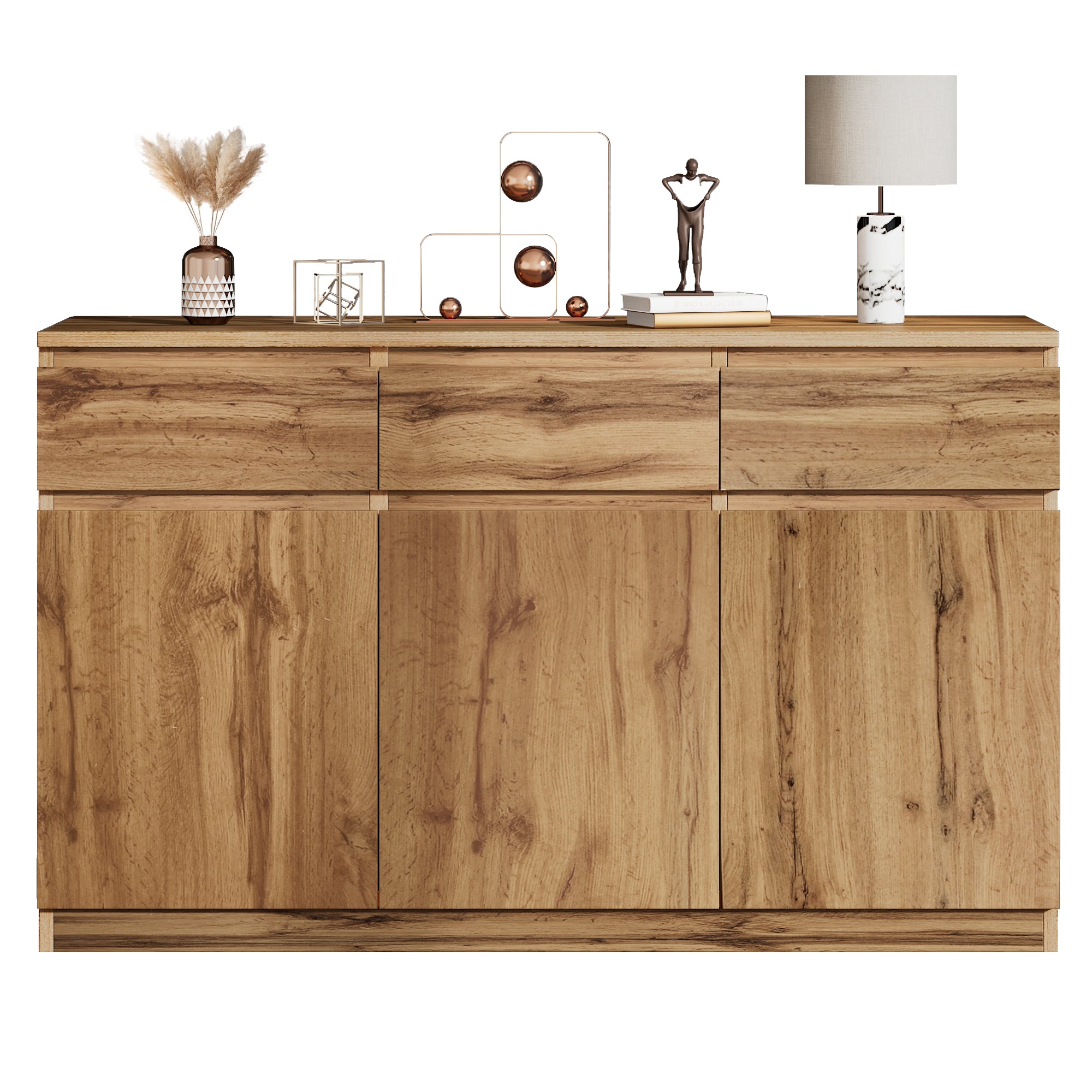 Multifunctional Sideboard, 3 Doors 3 Drawers Cabinet, Authentic Wood Look