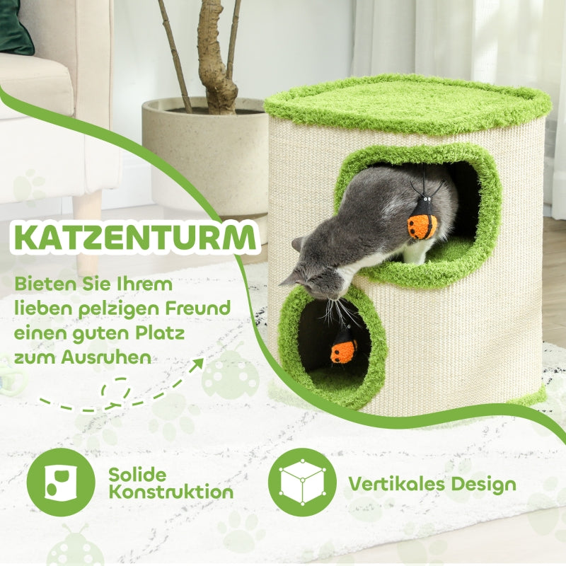 Cat Scratching Tower, 52cm, Cat Cave, Plush, Green/Cream White