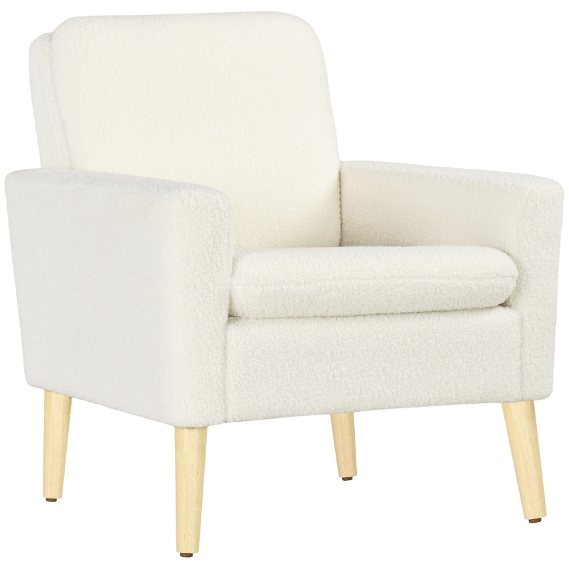 Armchair, Upholstered Accent Chair with Wood Legs, Cream White