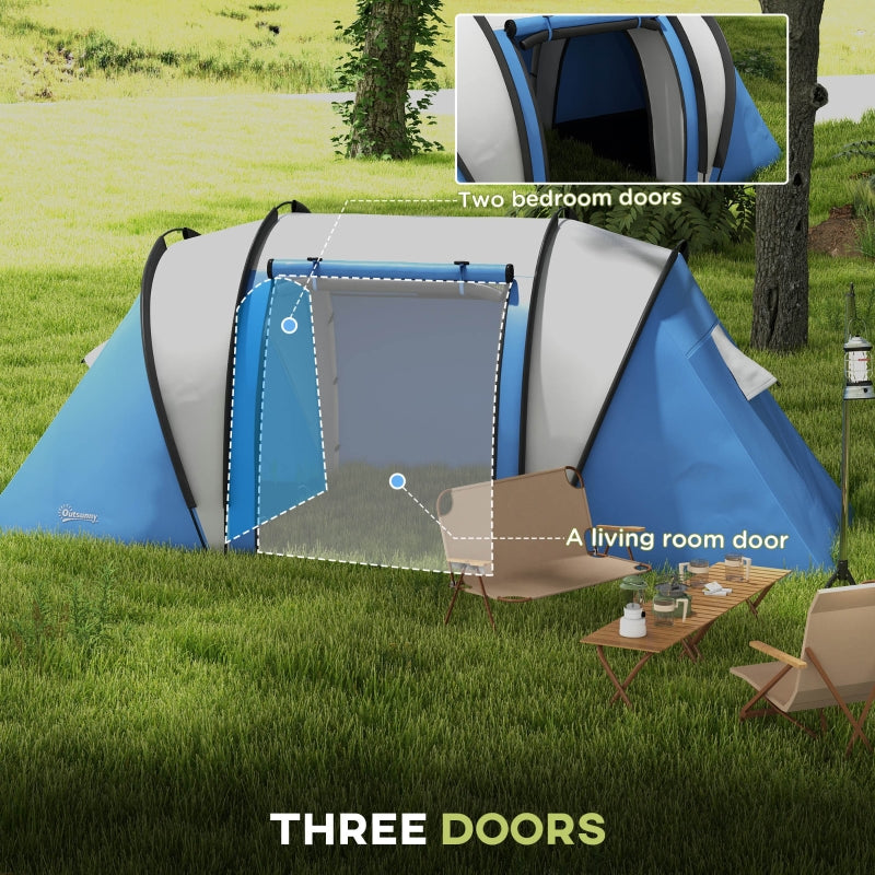 Camping Tent, 2 Bedrooms Living Area 3000mm Waterproof Family, Blue