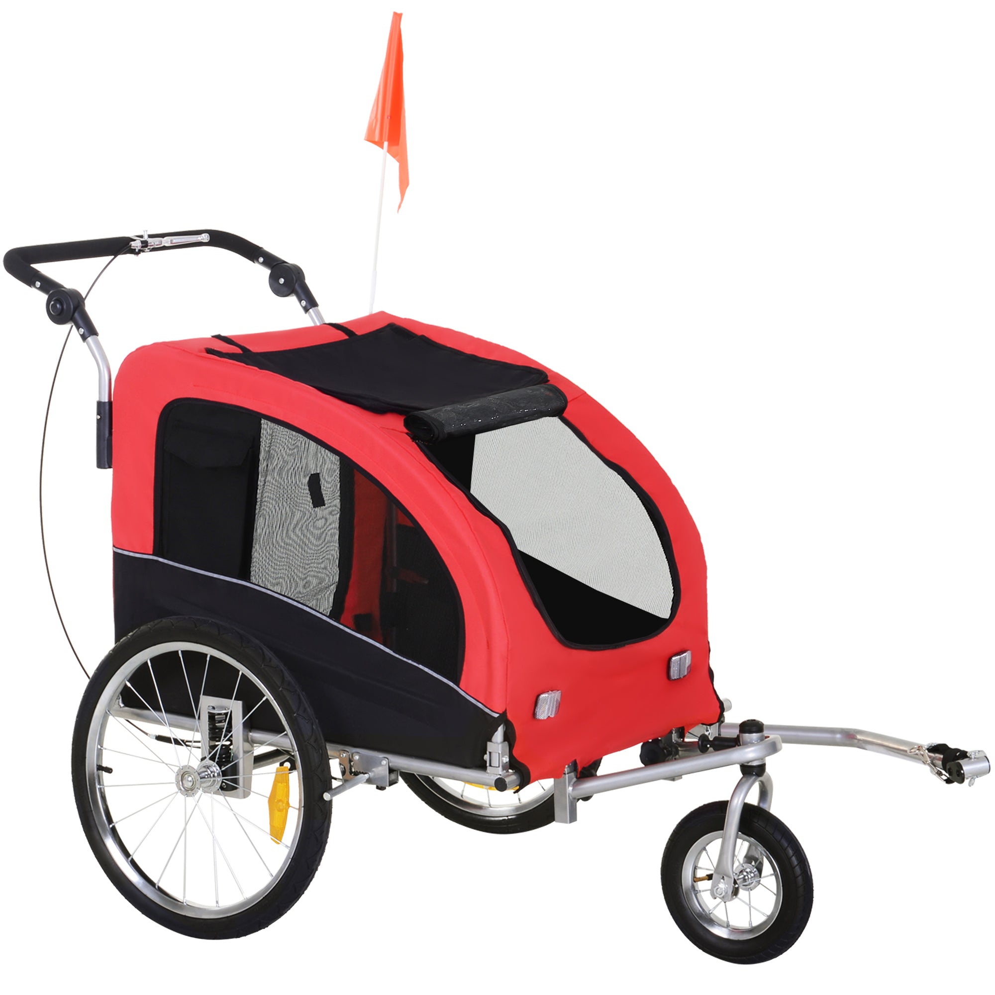Dog Trailer Jogger, 2-in-1 Bike, Red+Black