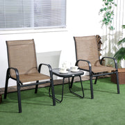 3 Pieces Outdoor Bistro Set, Stackable Armchairs, Mesh Fabric/SPC Table, Brown