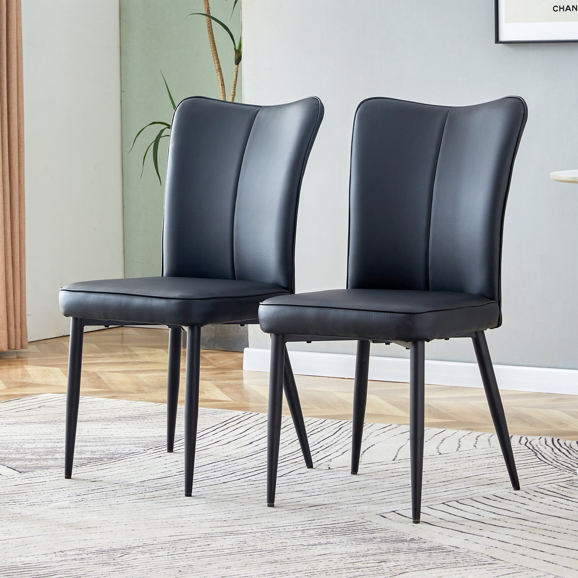 2 Dining Chairs, Modern Design 89cm High Set, Black PU