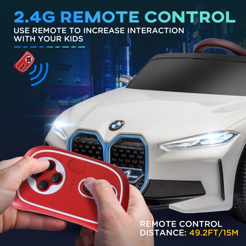 BMW i4 Kids Electric Ride-On Car 12V, White, Red and Light Blue