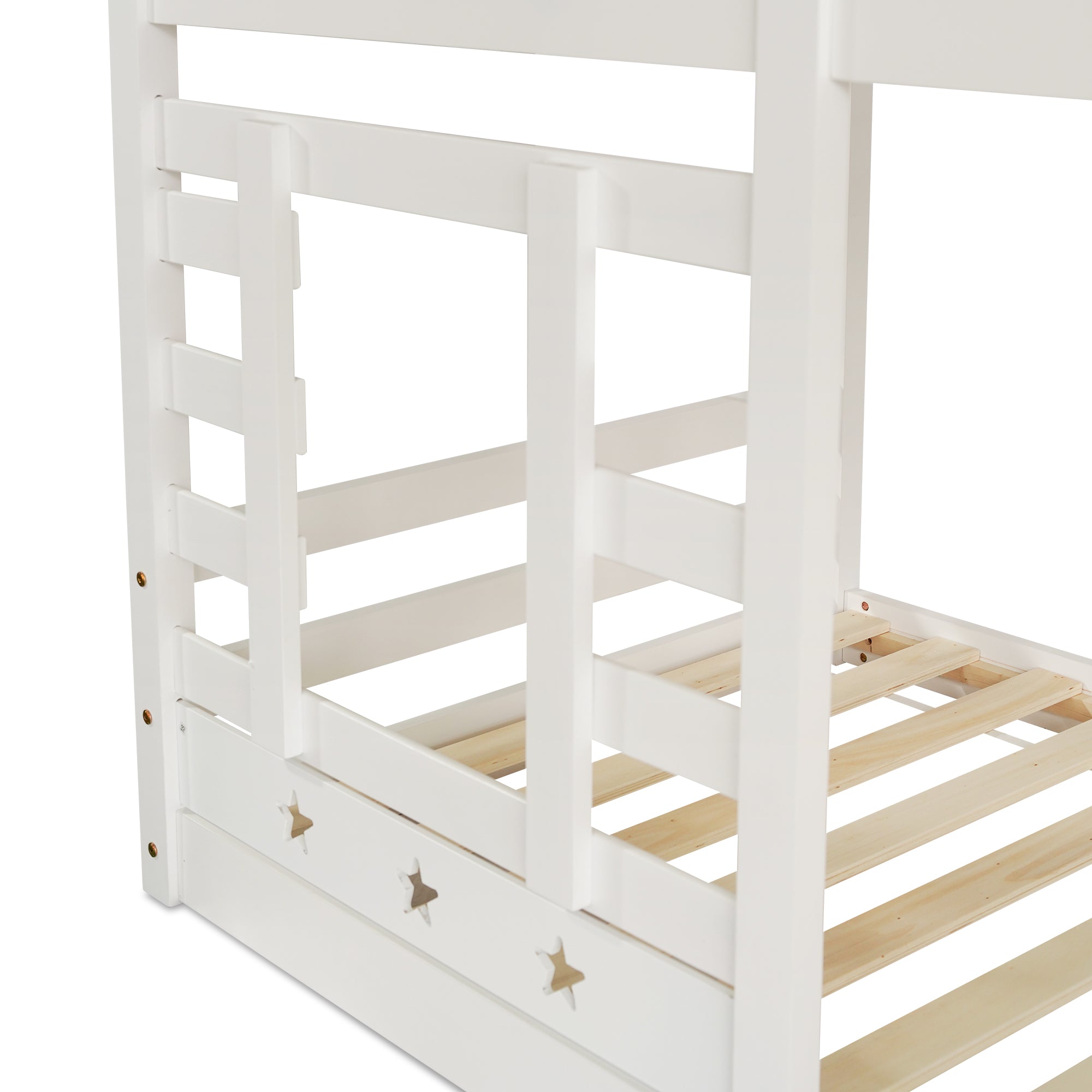 Children's Bed, Tree House Bunk Bed with Drawers & Fall Protection, White
