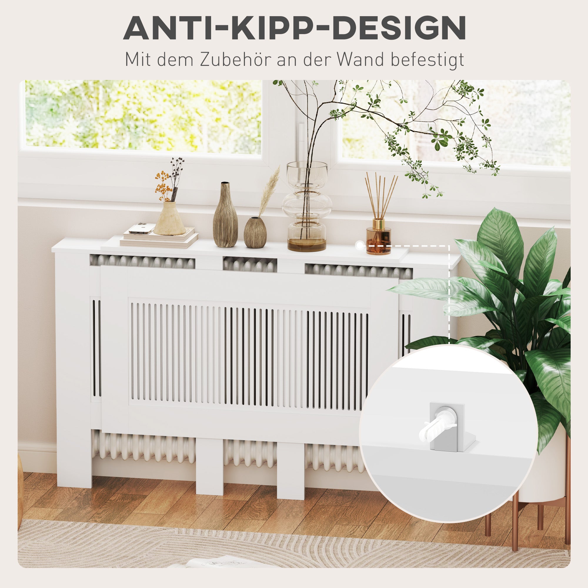 Extendable Radiator Cover with Shelf Slats 125-201 cm, White