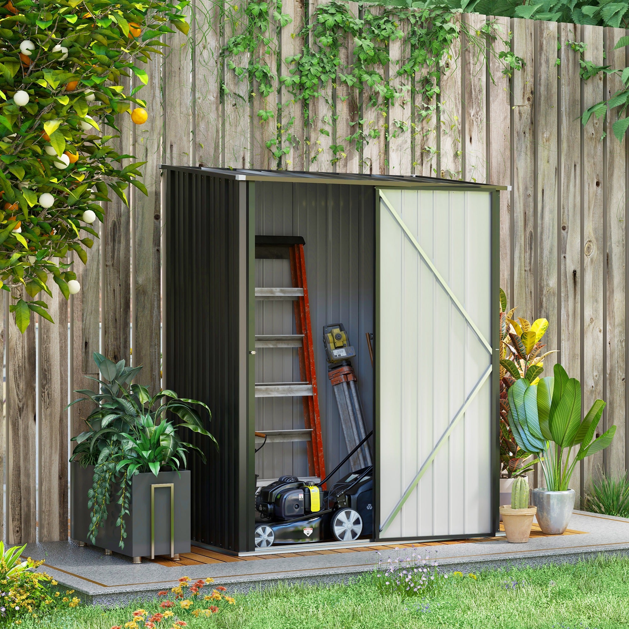 Garden Shed Lockable Cabinet Pent Roof 1.34 m² Galvanized Steel, Black