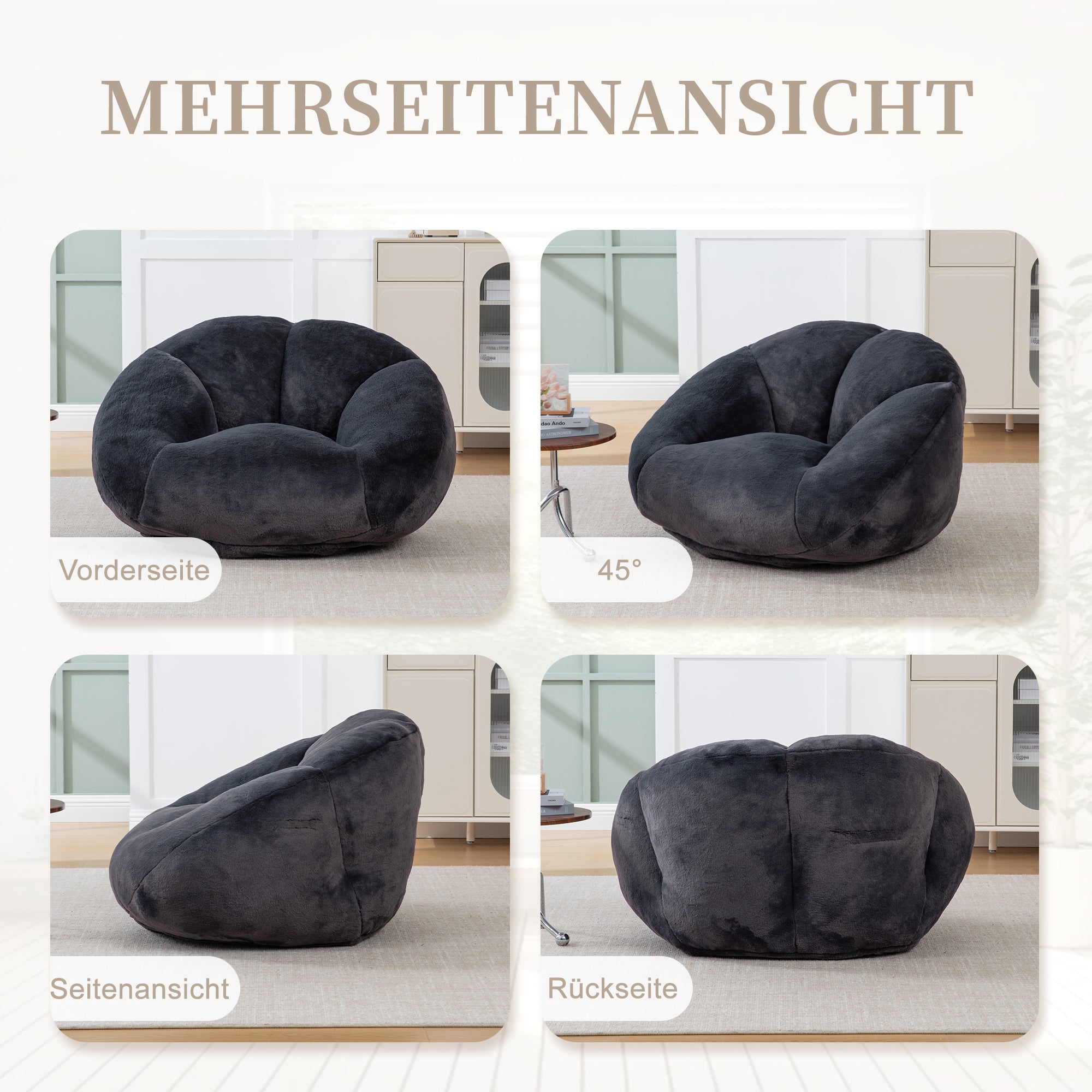 Soft Plush Beanbag Sofa with Non-Slip Base and Memory Foam, Faux Rabbit Fur