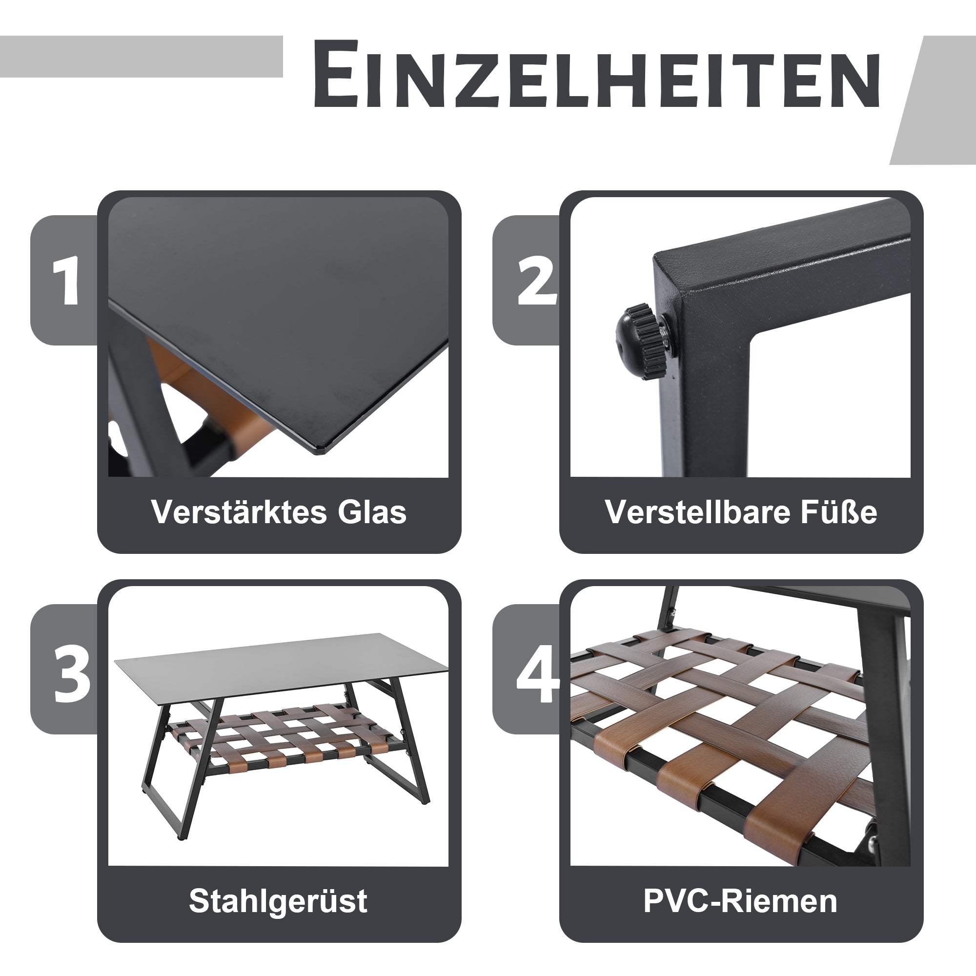 Garden Furniture Seating Set for 4 People with Sofa, Coffee Table and Cushions, Black