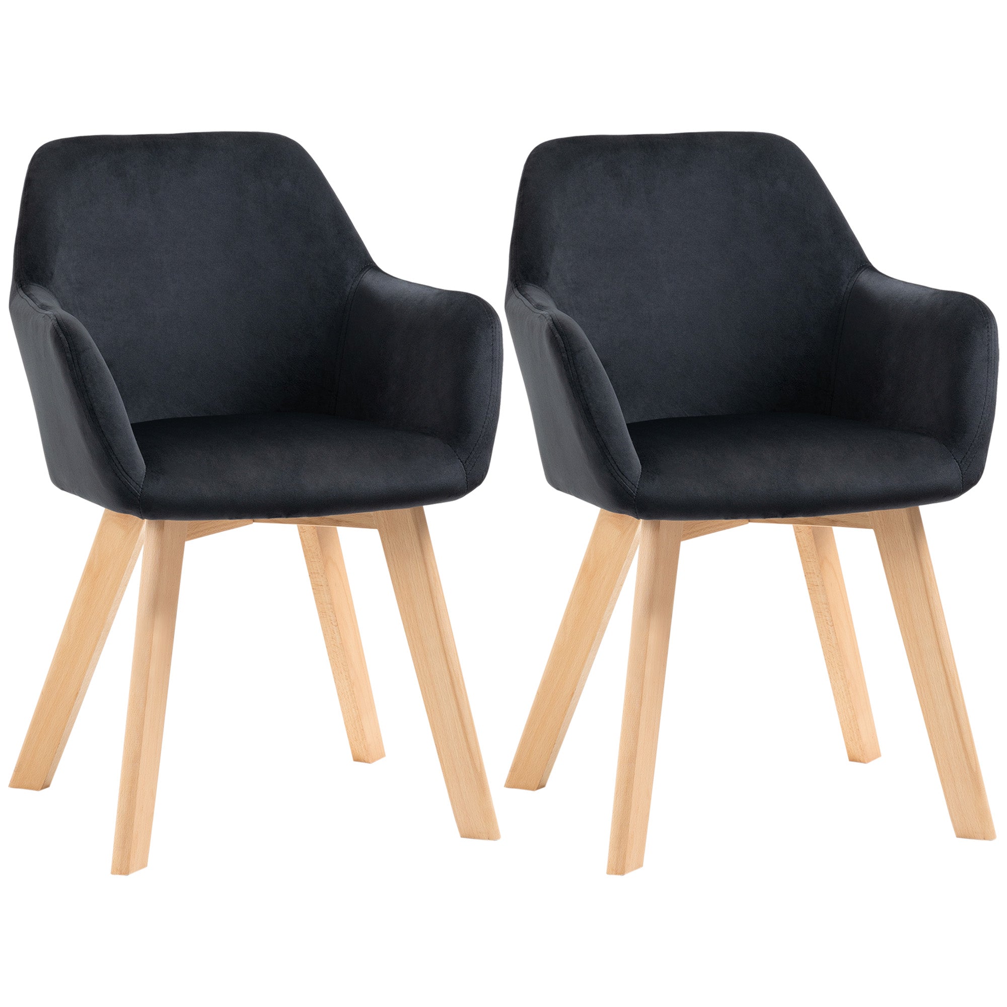 Kitchen Chairs, Set of 2 Ergonomic with Armrests, Polyester Wood, Black