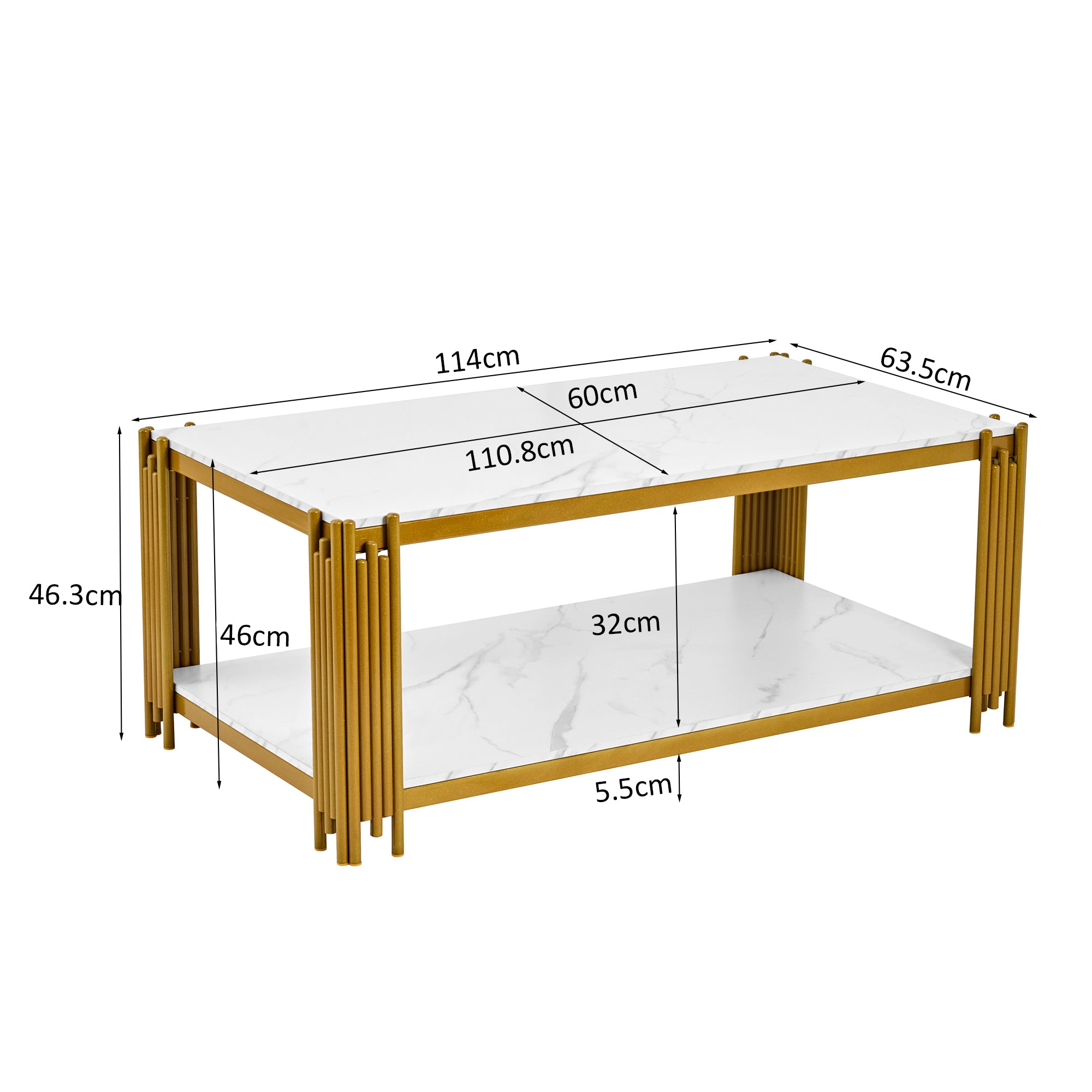 Coffee Table Rectangular Marble Effect Metal Legs - White/Gold
