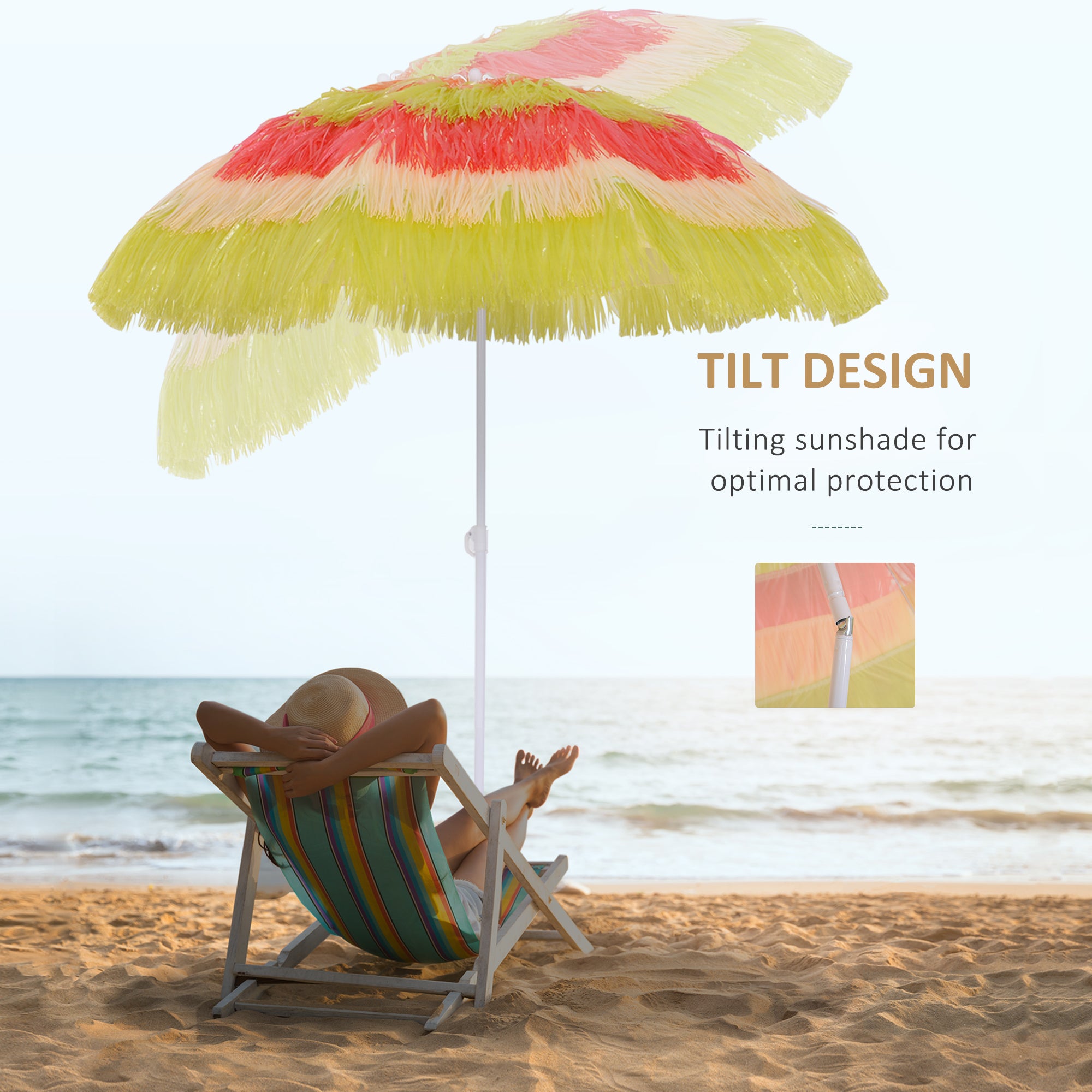 1.6m Garden Hawaii Parasol, Folding Tilting Crank Sun Umbrella, Multicolour