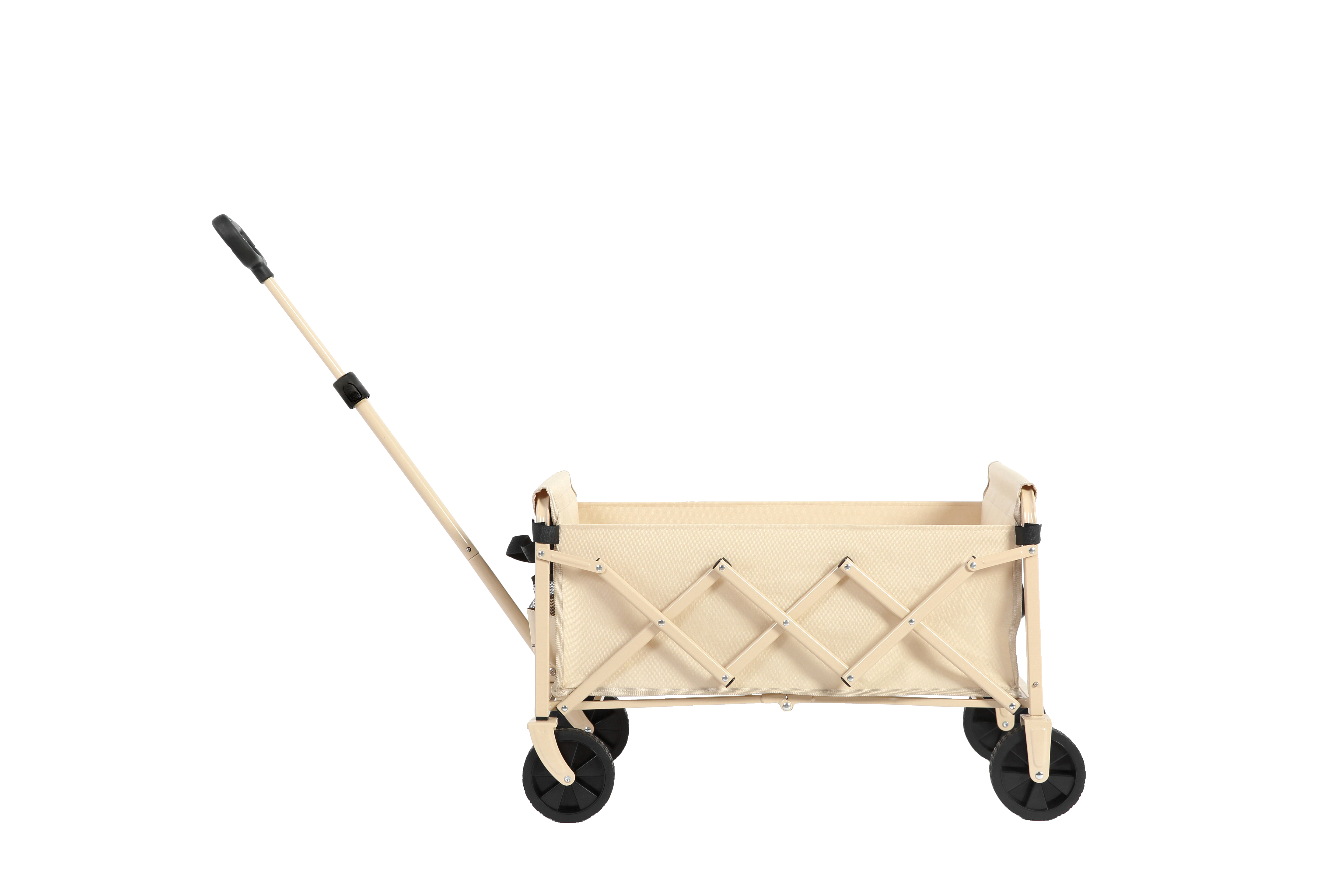 Folding Beach Wagon - Heavy Duty Portable Outdoor Utility Cart with Large Capacity, Beige