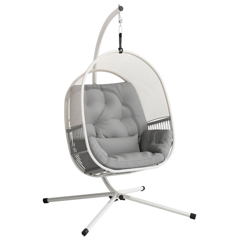 Hanging Egg Chair Swing Hammock with Stand, Cushions, Adjustable Height Steel Frame, Light Grey