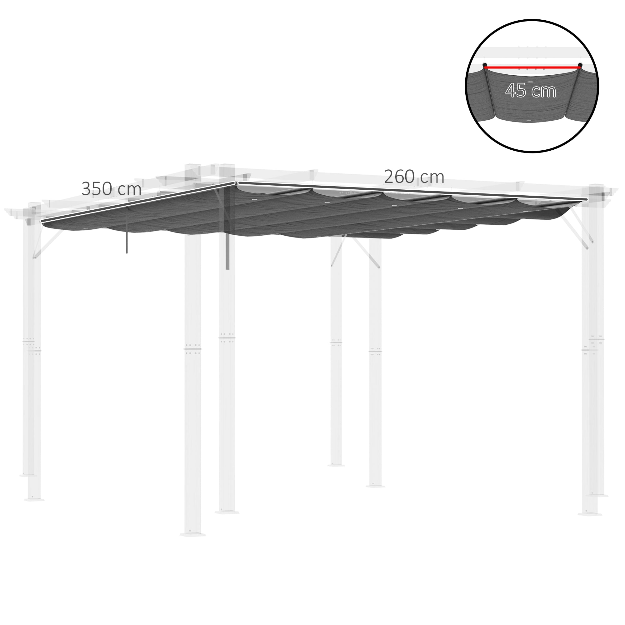 Retractable Pergola Shade Cover Replacement Canopy 4x3m Dark Grey