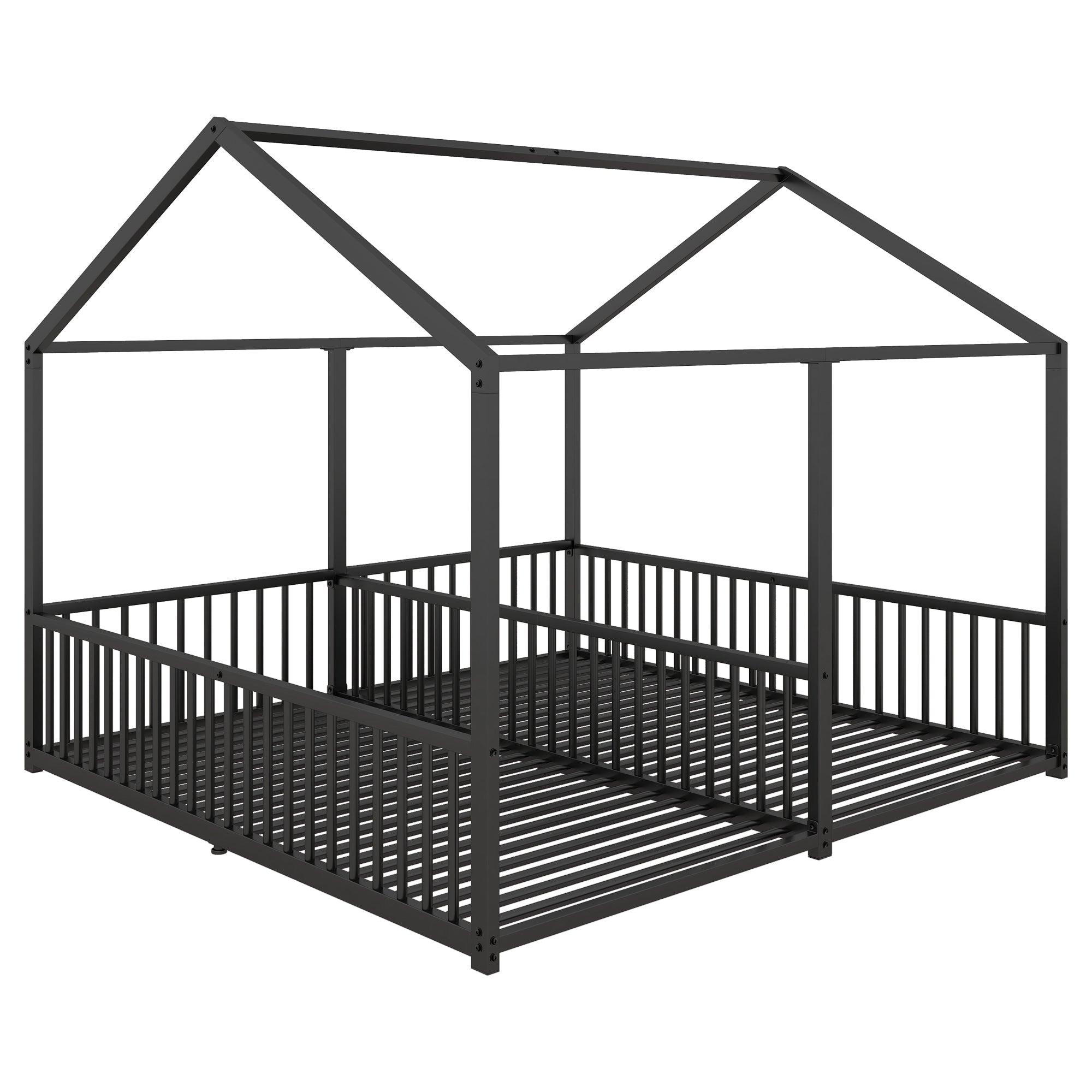 Metal Bed, Children's Bed 90x200cm House Design Double Bed, Black Iron Frame