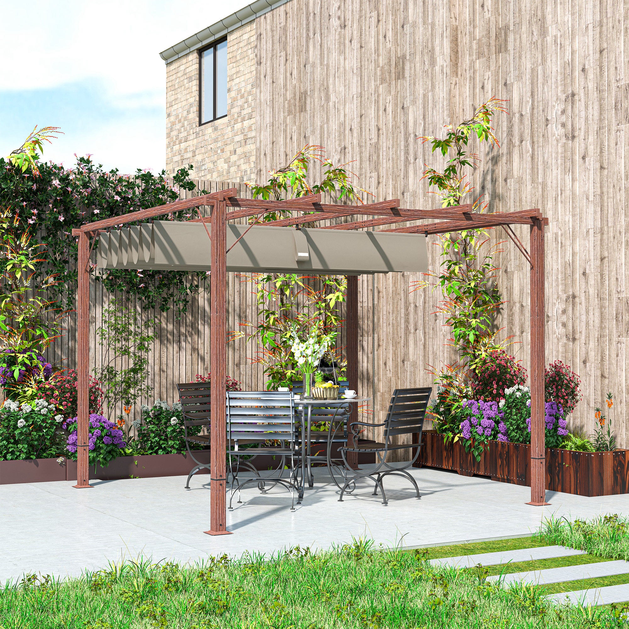 Retractable Roof Pergola 3x3m Natural Wood Finish