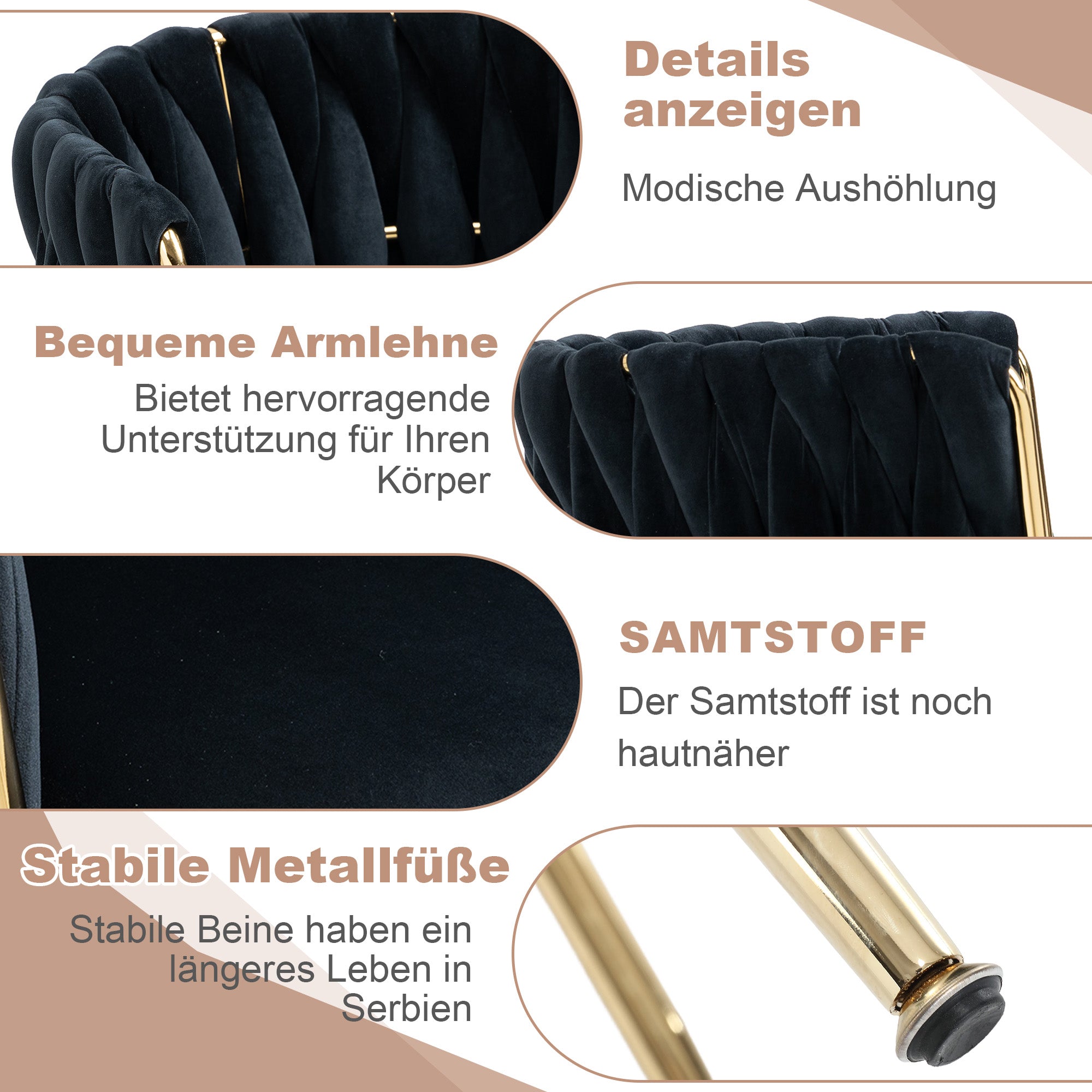 Dining Chair Set Modern Luxury Handwoven Gold Legs Soft Cushion Velvet (Set of 2)