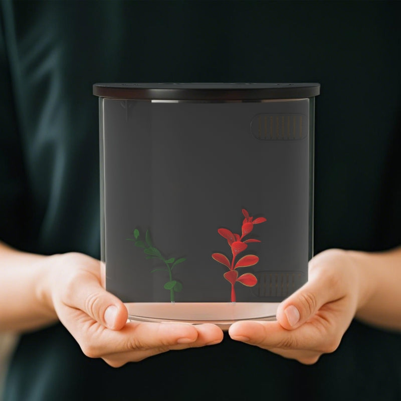 3L Small Fish Tank, Filter System LED Light for Betta Goldfish Shrimp, Black