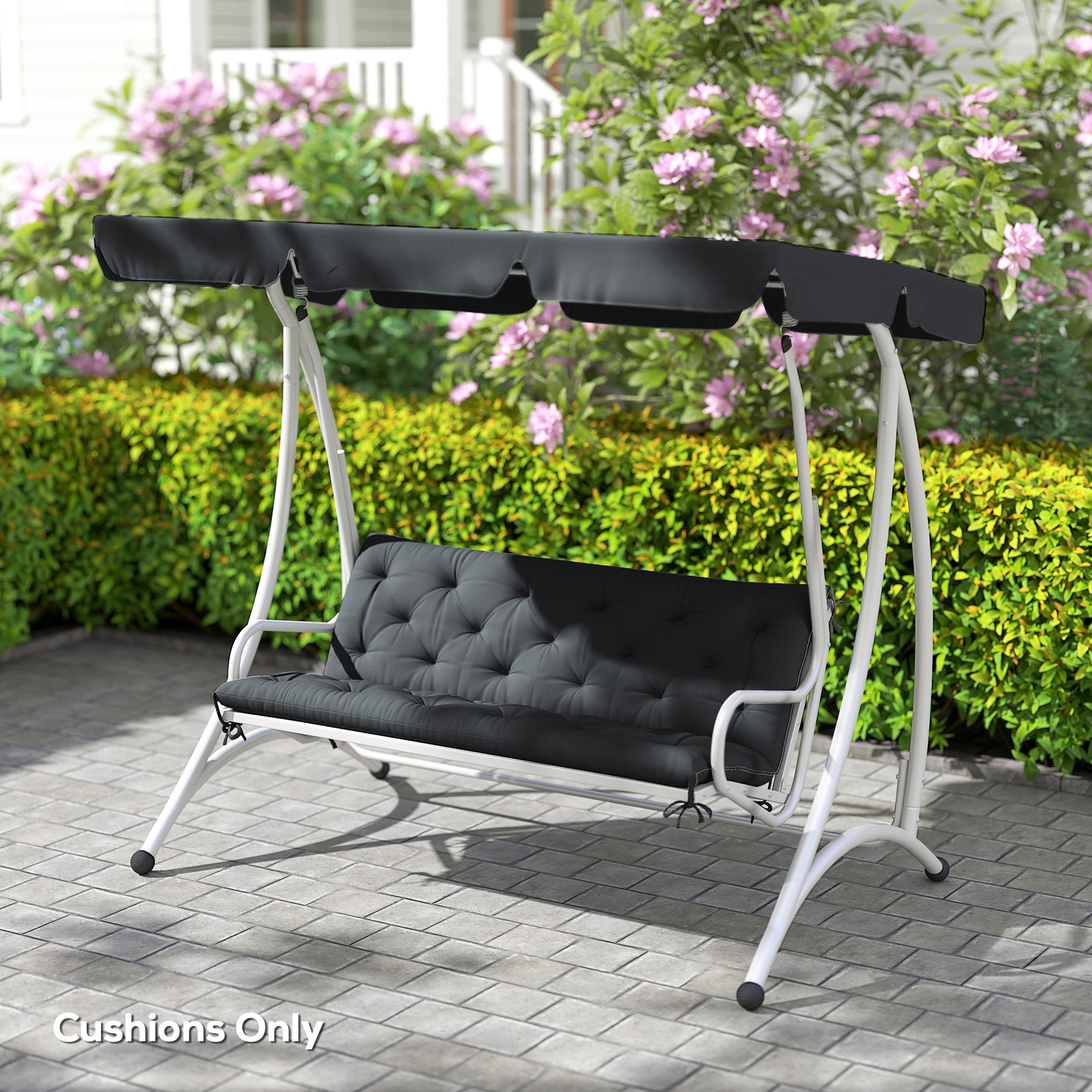 3 Seater Bench Pad Cushion with Back and Ties, Black