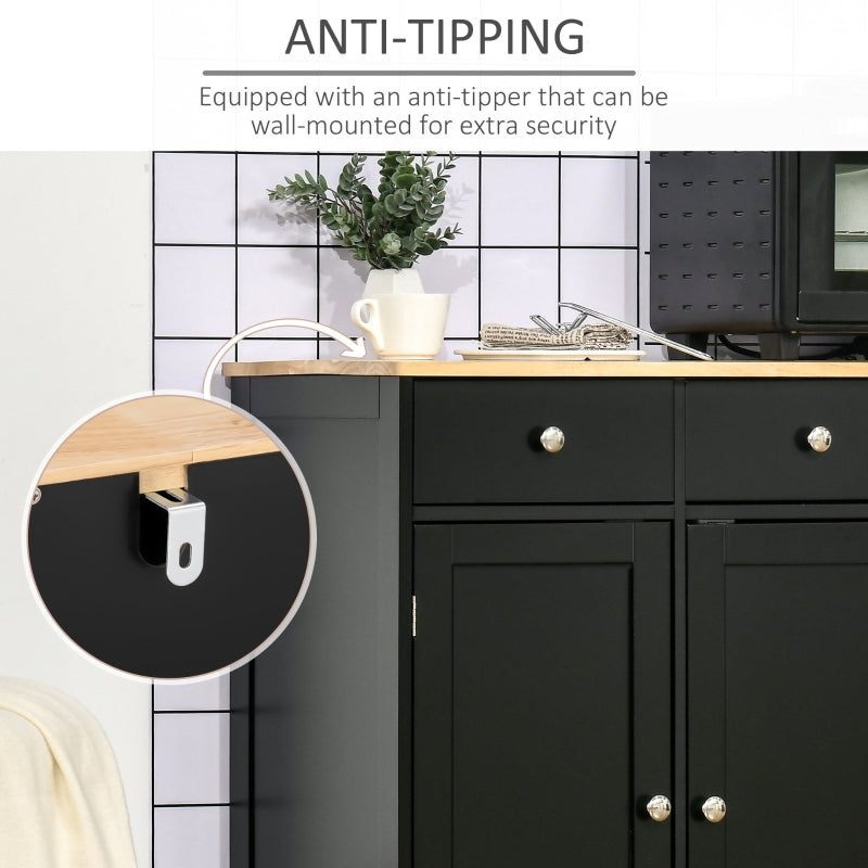 Sideboard with Adjustable Shelves and Rubberwood Top - Black