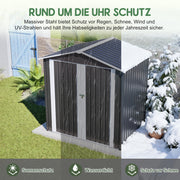 Metal Garden Shed 142x185cm, Lockable Door, Weatherproof, Grey