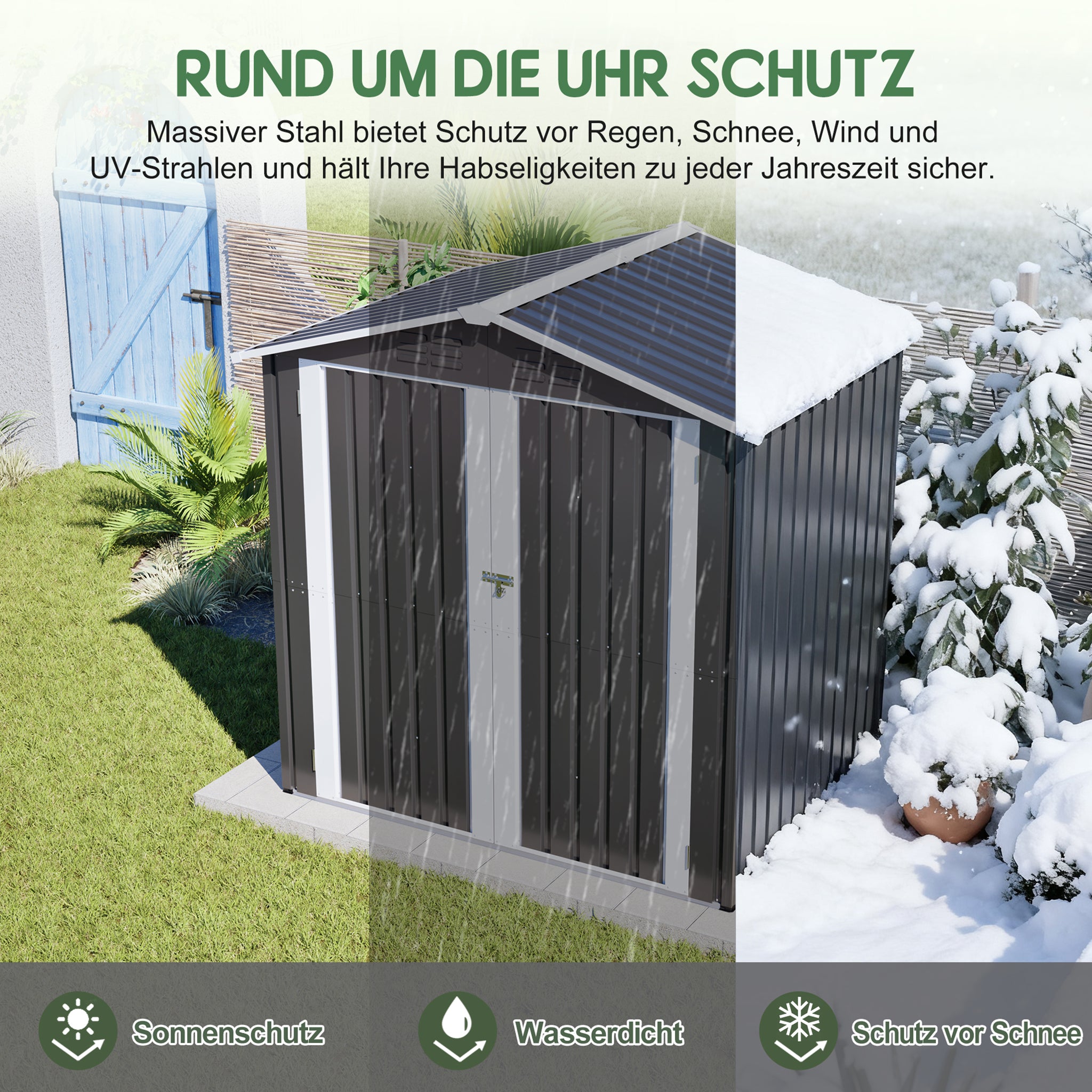 Metal Garden Shed 142x185cm, Lockable Door, Weatherproof, Grey