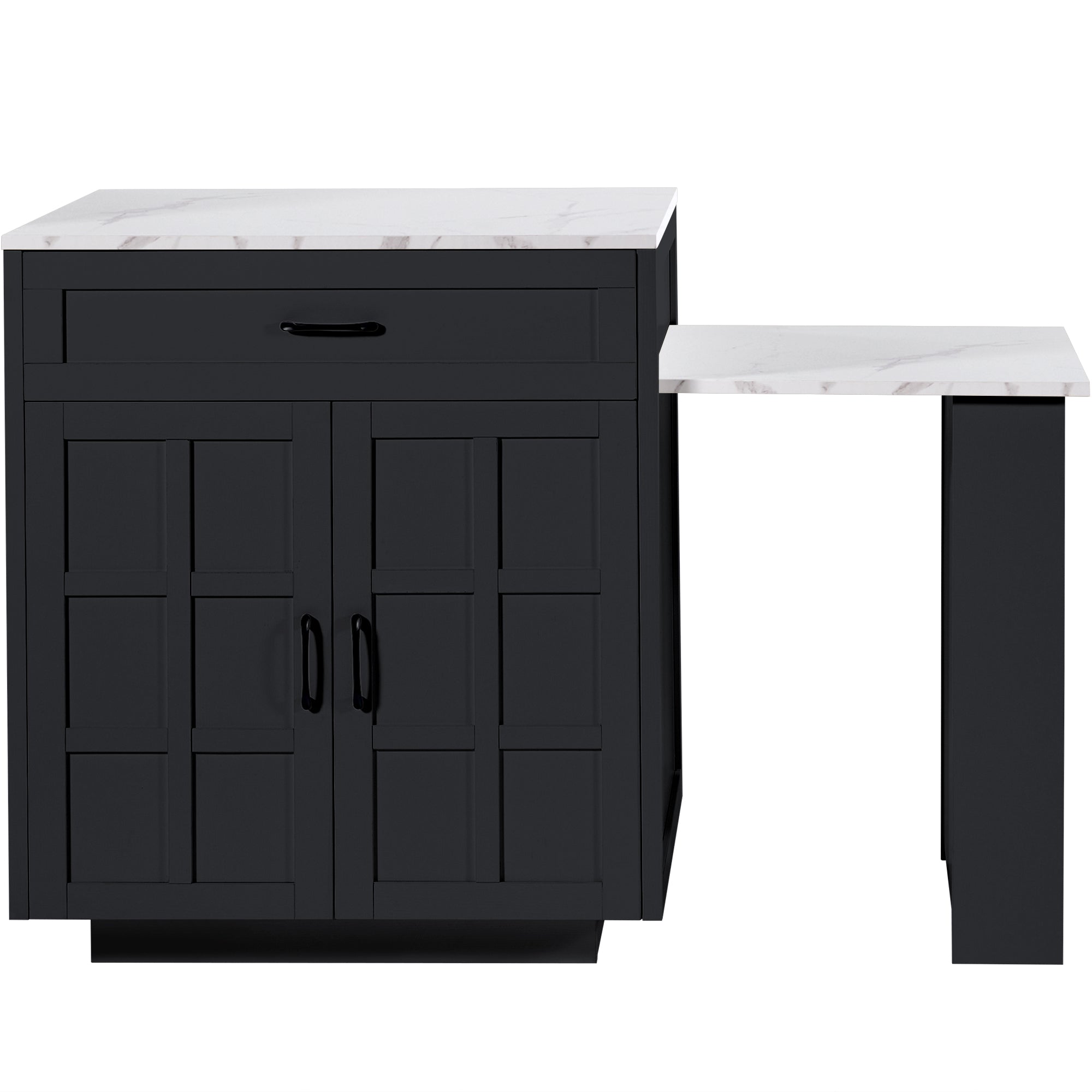 Extendable Bar Table Kitchen Island with Storage & Drawers - Black