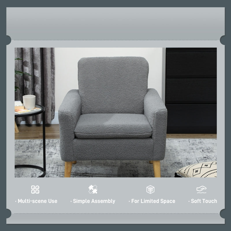 Armchair Upholstered Accent Chair Wood Legs Teddy Fleece Grey
