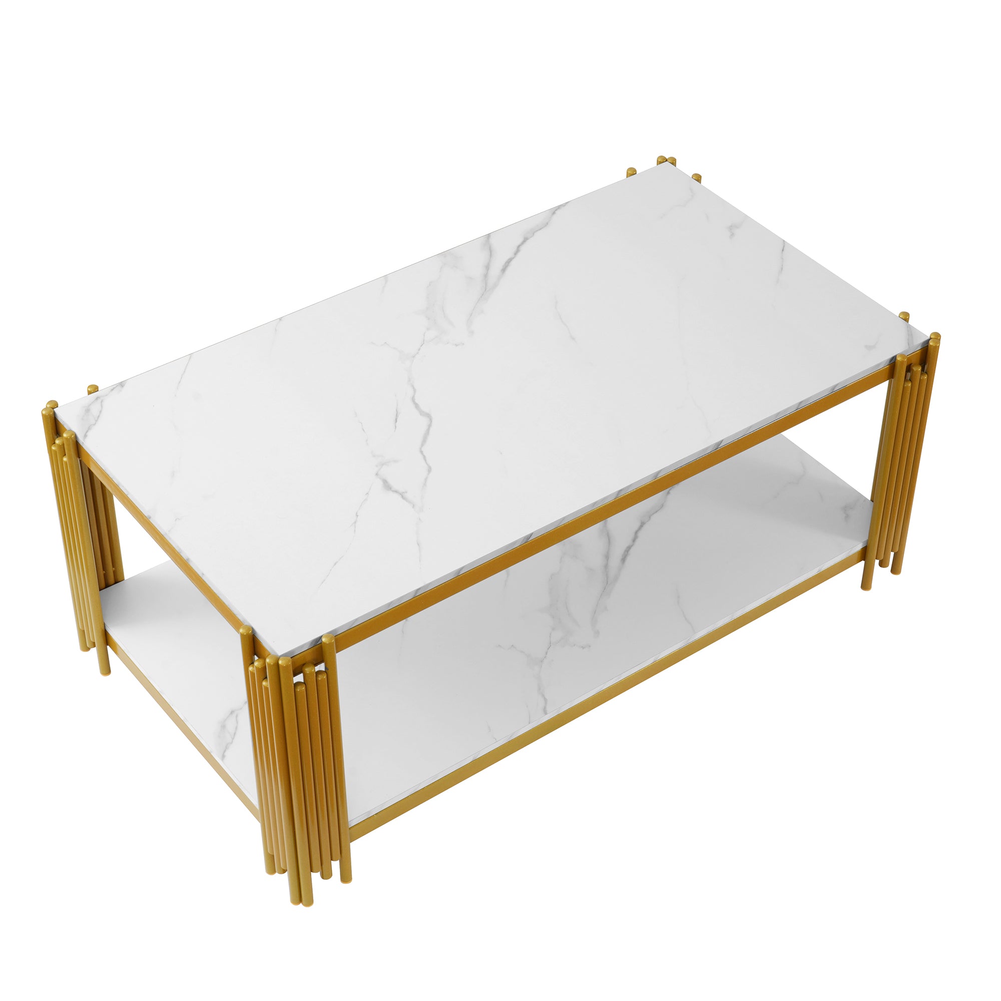 Coffee Table Rectangular Marble Effect Metal Legs - White/Gold