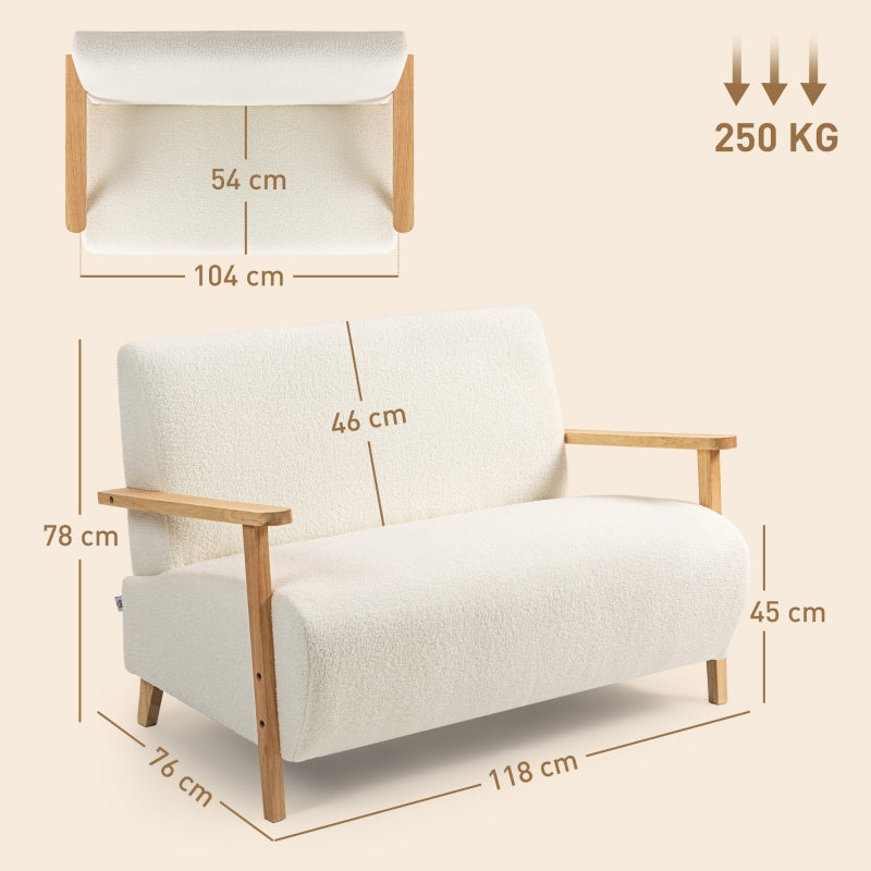 Small Sofa Settee, 2 Seater, Sherpa Fabric Cream White