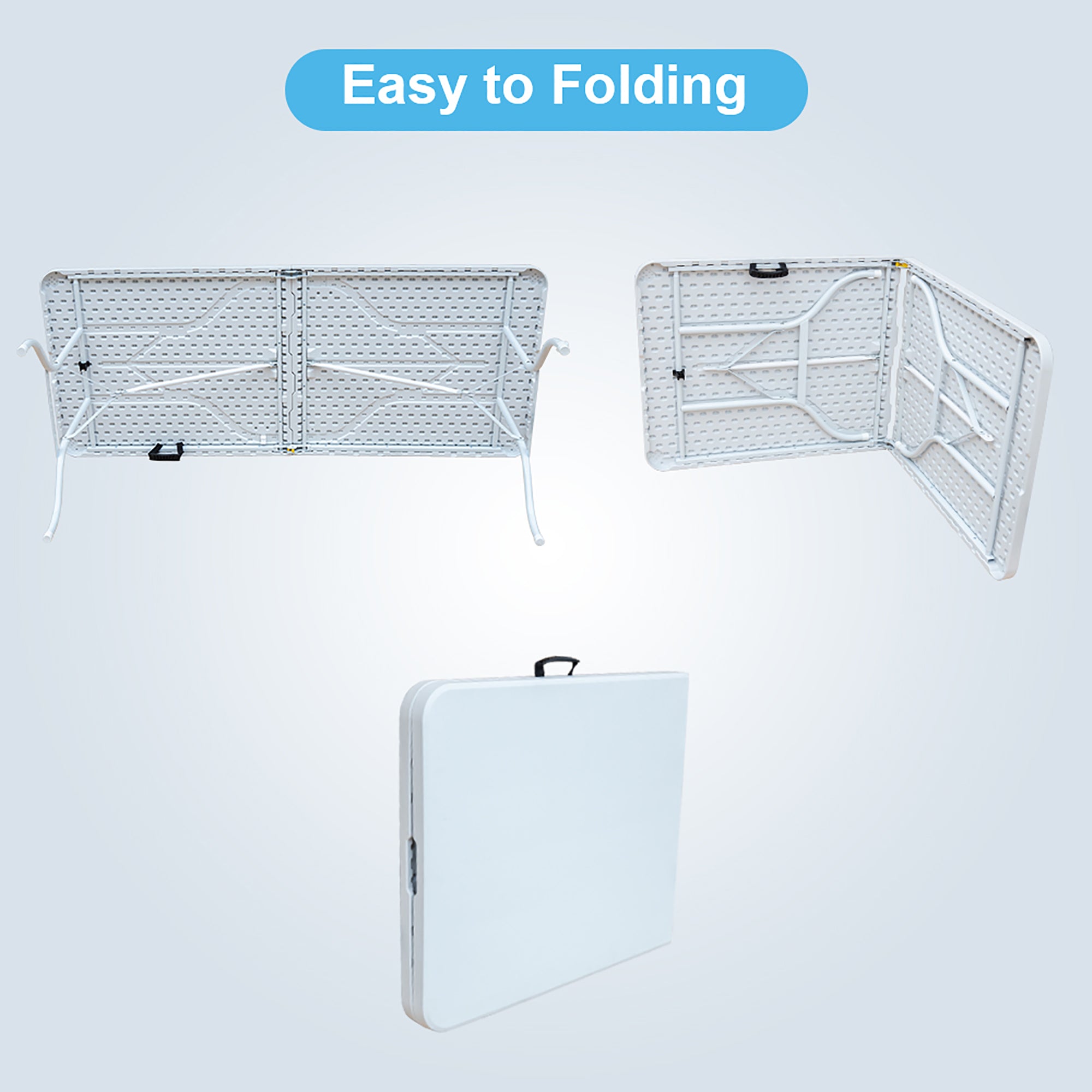 Folding Table 180cm, Portable Adjustable Rustproof, White