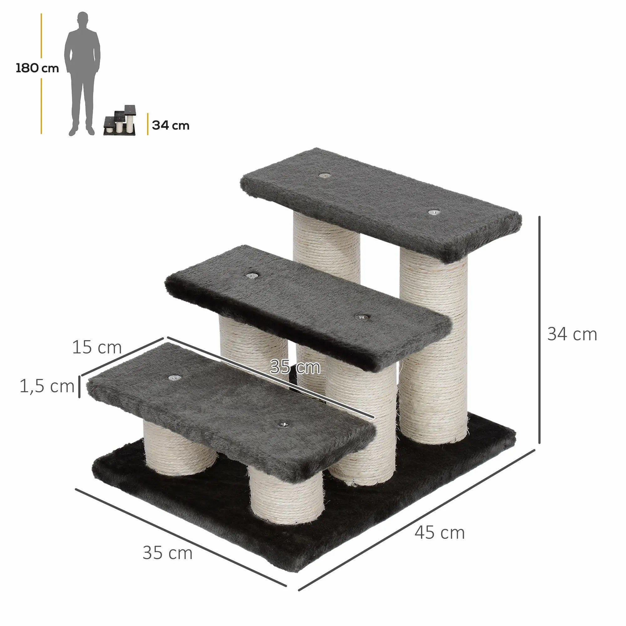 Pet Stairs 3-Step for Easy Entry and Exit Plush Dark Grey