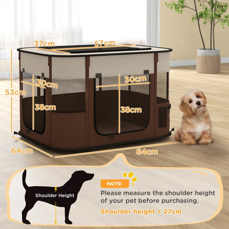 Foldable Dog Pen, Portable Indoor/Outdoor Pet Playpen, Brown