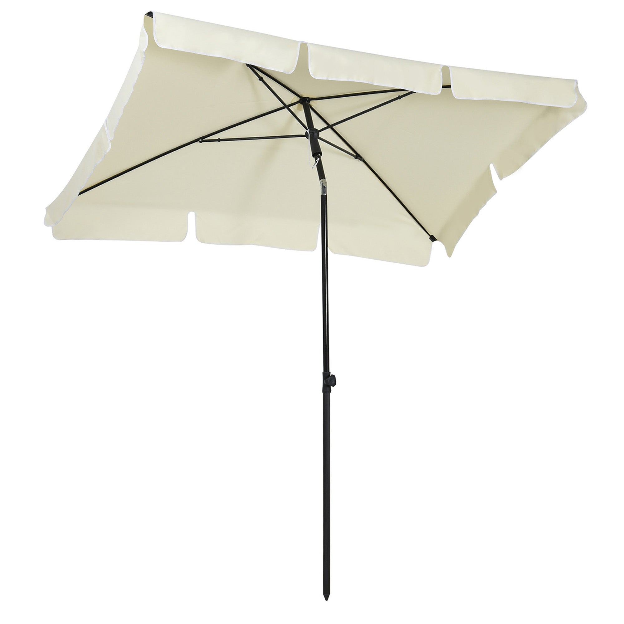 Garden Parasol Umbrella, 2 x 1.3m Rectangular Tilting with Ruffles and Aluminium Pole, Cream White