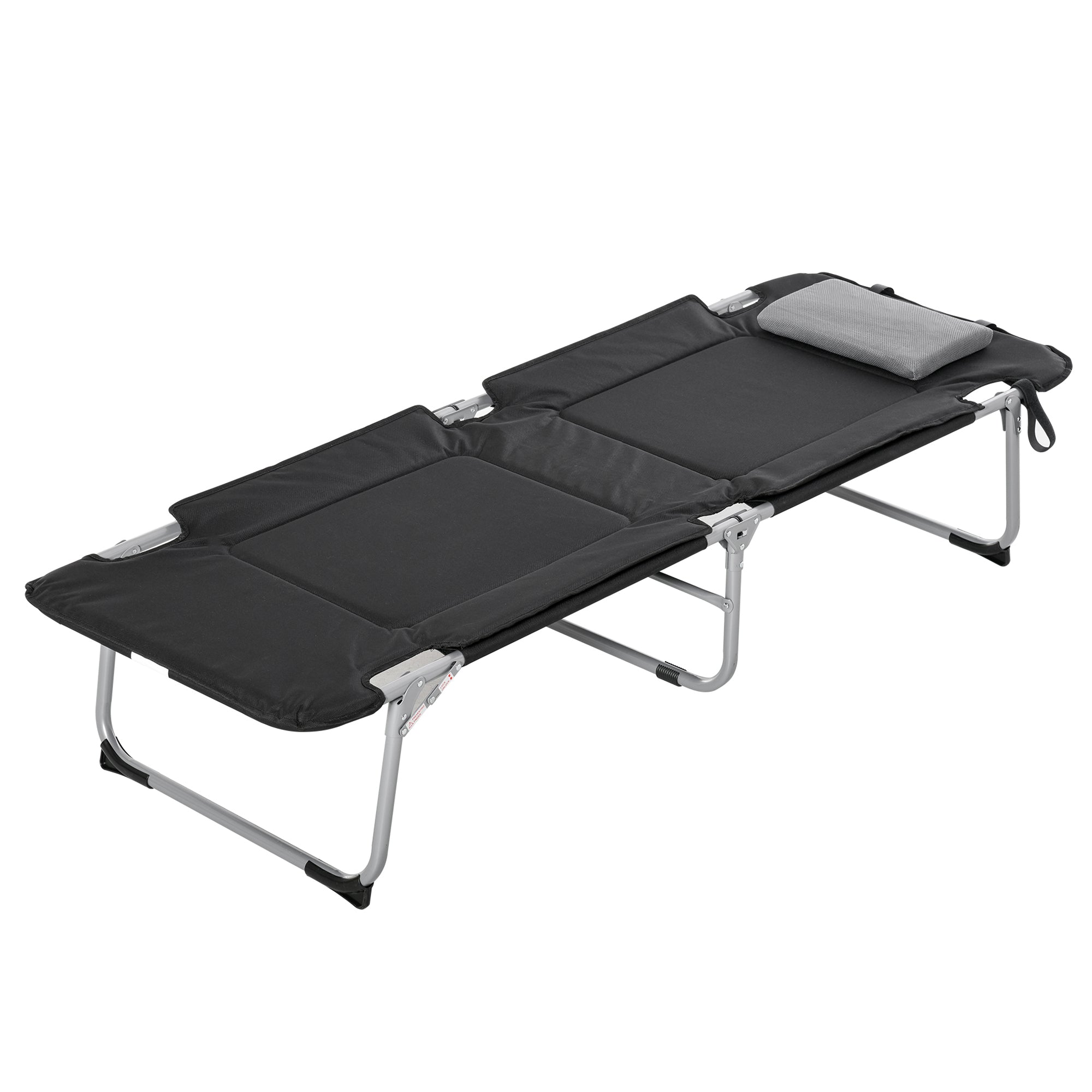 Folding Camping Bed Lightweight Portable with Pillow, Black Silver