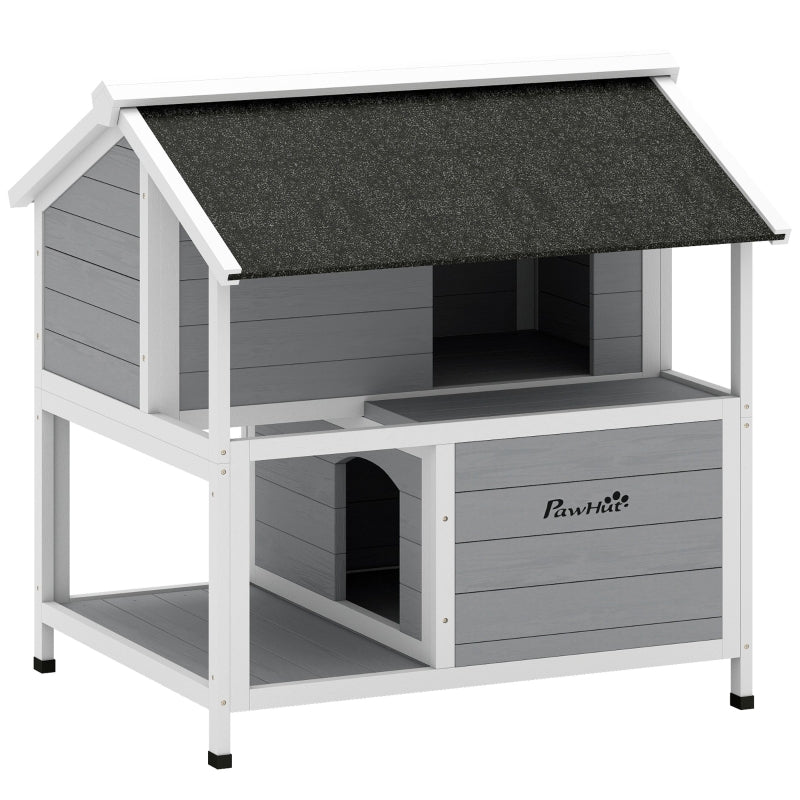 Outdoor Cat House Waterproof Hinged Roof 80x93x95cm - Grey