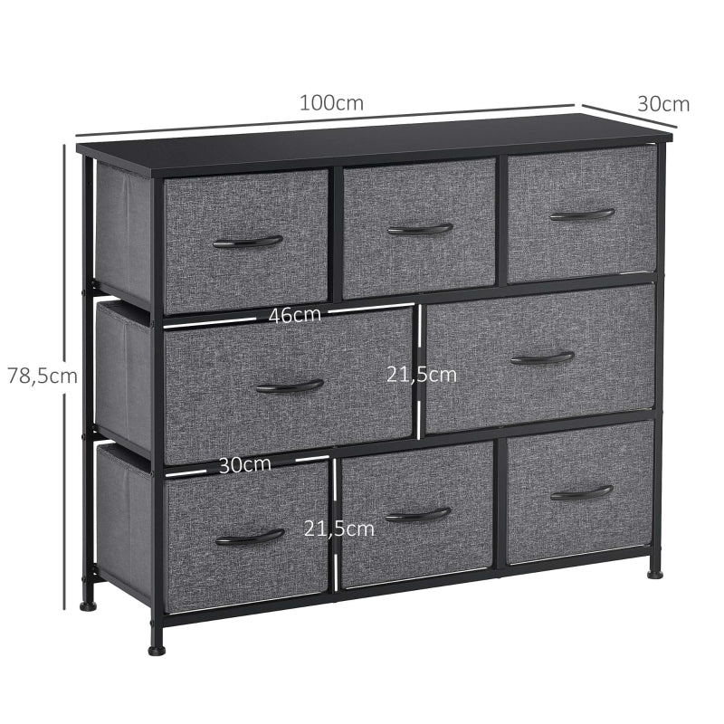 Chest of Drawers, 8 Fabric Drawers, Metal Frame, Dark Gray
